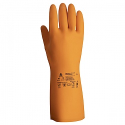 Химические перчатки из латекса JCH-401 Atom Comfort с хлопковым напылением (уп 12 пар)
