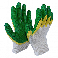Перчатки хб с латексом, 2-й облив 10-й кл. ЭКСТРА зелёные (в мешках)